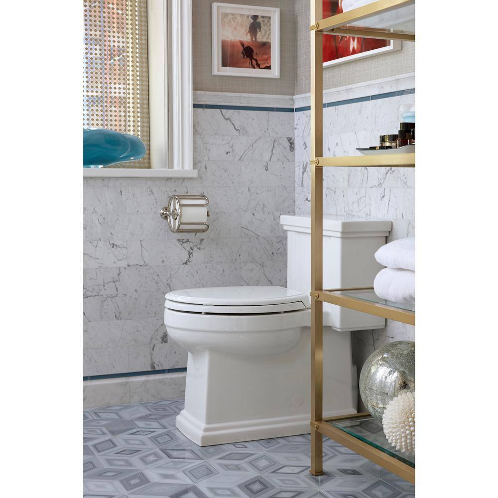 KOHLER Tresham 1-Piece 1.28 GPF Single Flush Elongated Toilet with AquaPiston Flush Technology in White Seat Included K-3981-0