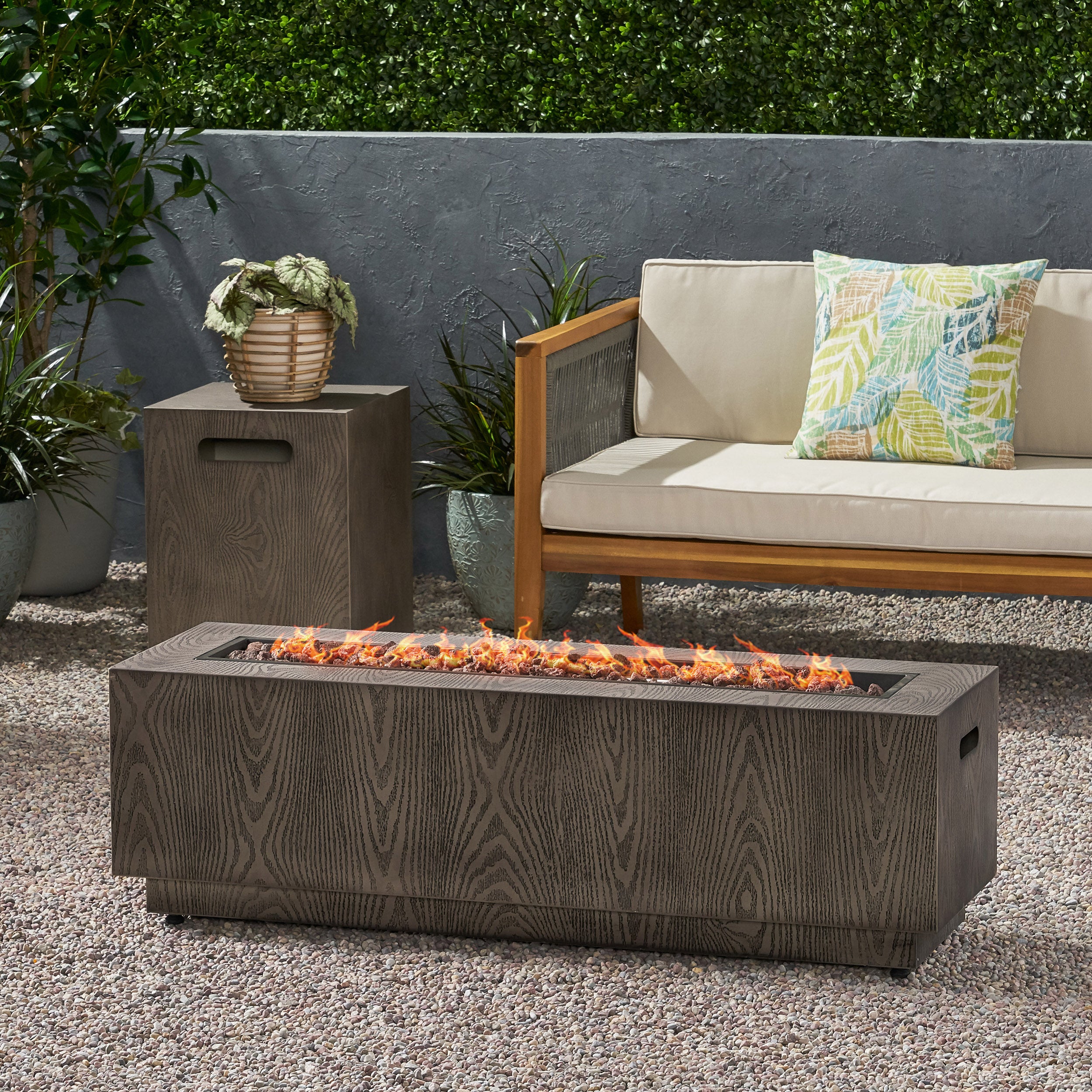 Jasmine Rectangular Wood Finish Propane Fire Pit