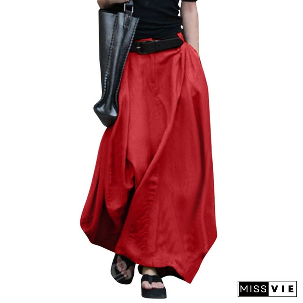 Women High Waist Casual Long Skirts Cotton Maxi Skirts