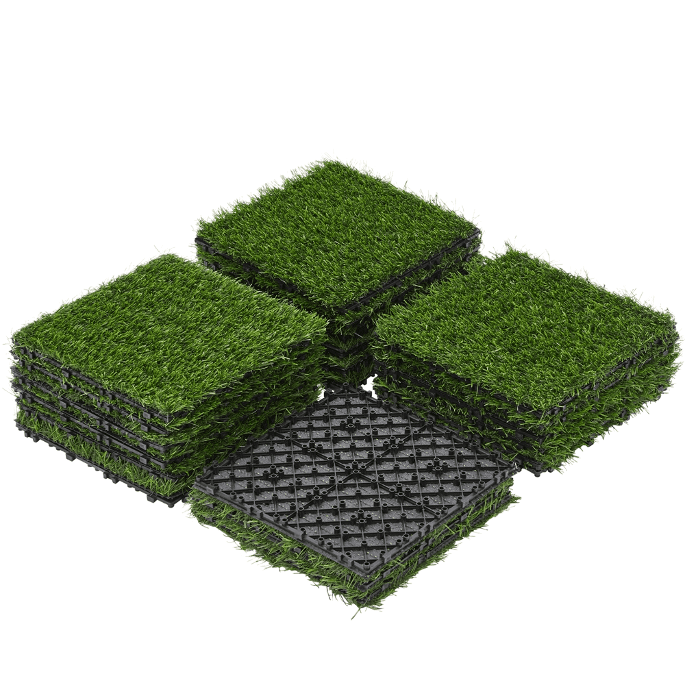 Topeakmart 27pcs Artificial Grass Interlocking Turf Tile Indoor/Outdoor, 12"x12", Green