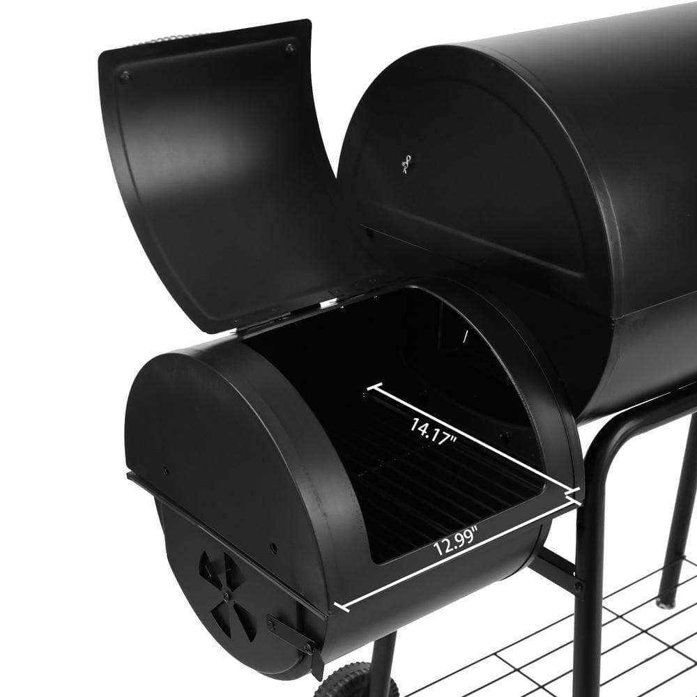 Royal Gourmet 30 in. Smoker Black Barrel Charcoal Grill with Offset Smoker with Cover For Outdoor, Backyard Cooking CC1830RC