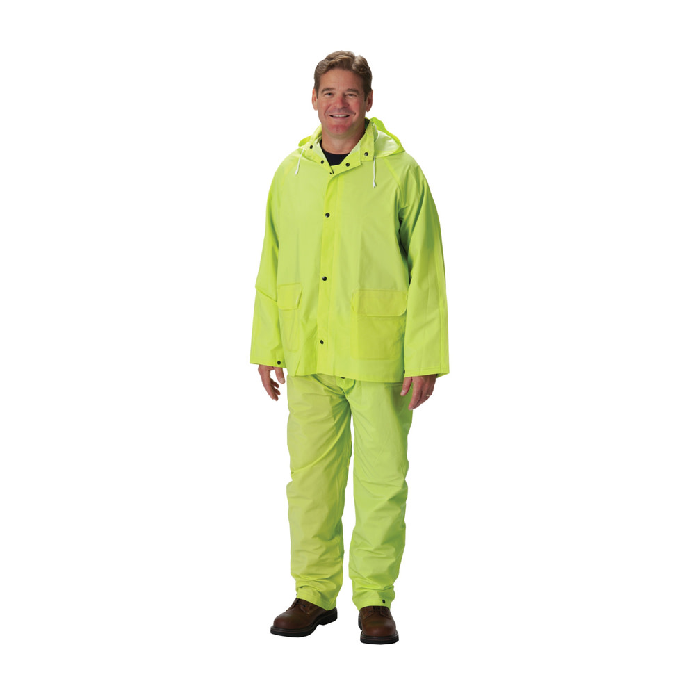 Rainsuit 3pc. .35mm PVC/Polyester， Hood， Corduroy Collar， Hi Vis LY， 4XL ;