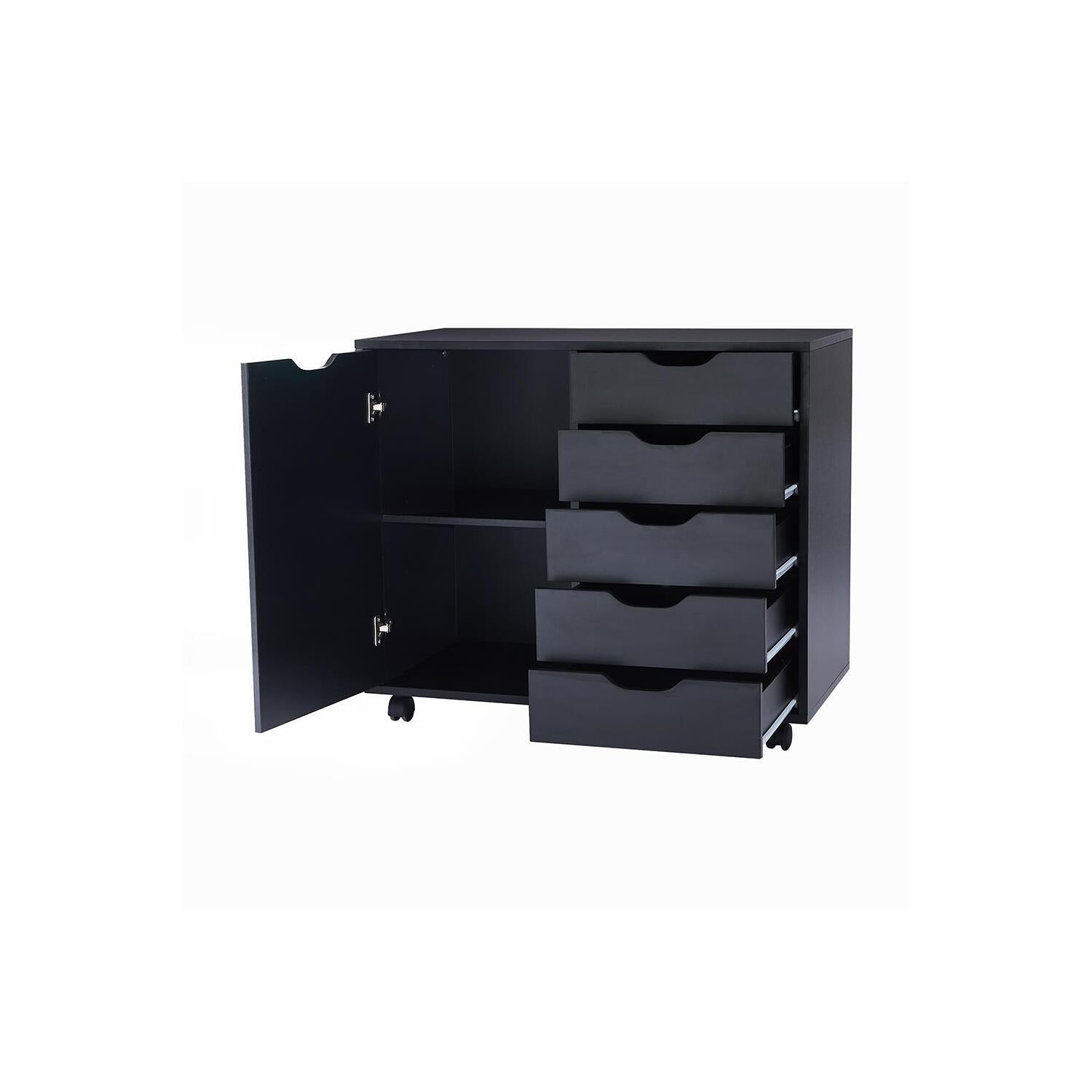 Naomi Home 5 Drawer Dresser, Tall Dressers for Bedroom, Kids Dresser with Wheels, Storage Shelves with Drawers, Small Dresser for Closet, Makeup Dresser with 180 lbs Capacity - Black