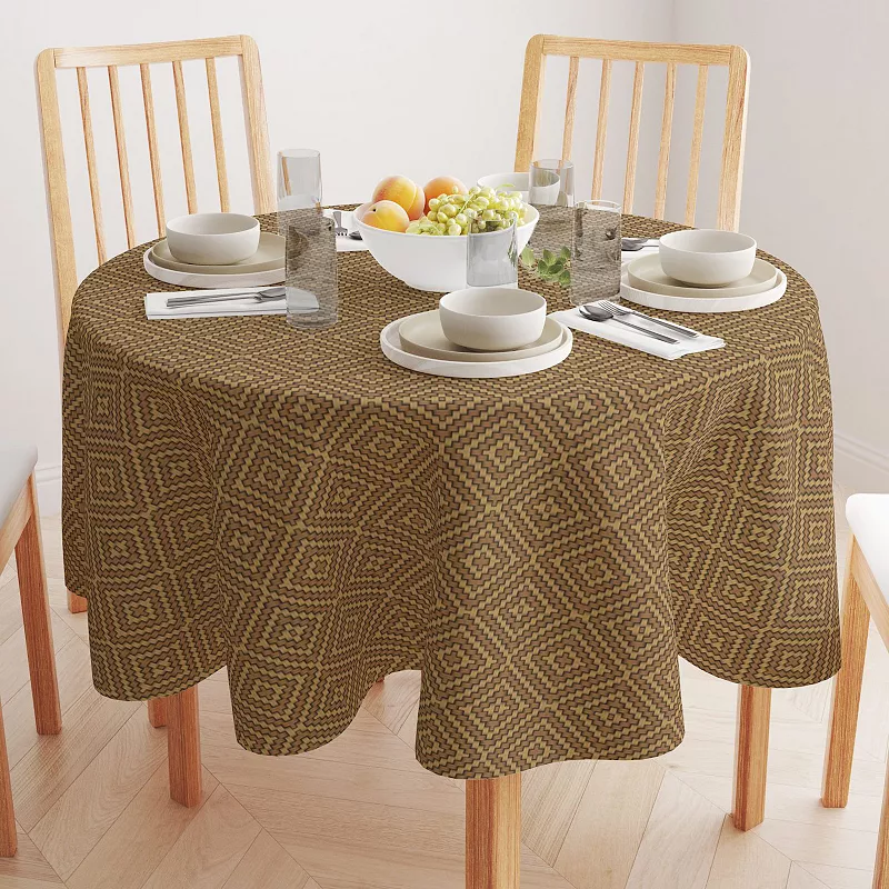 Round Tablecloth， 100% Polyester， 90 Round， Diamond Wicker Wood Work