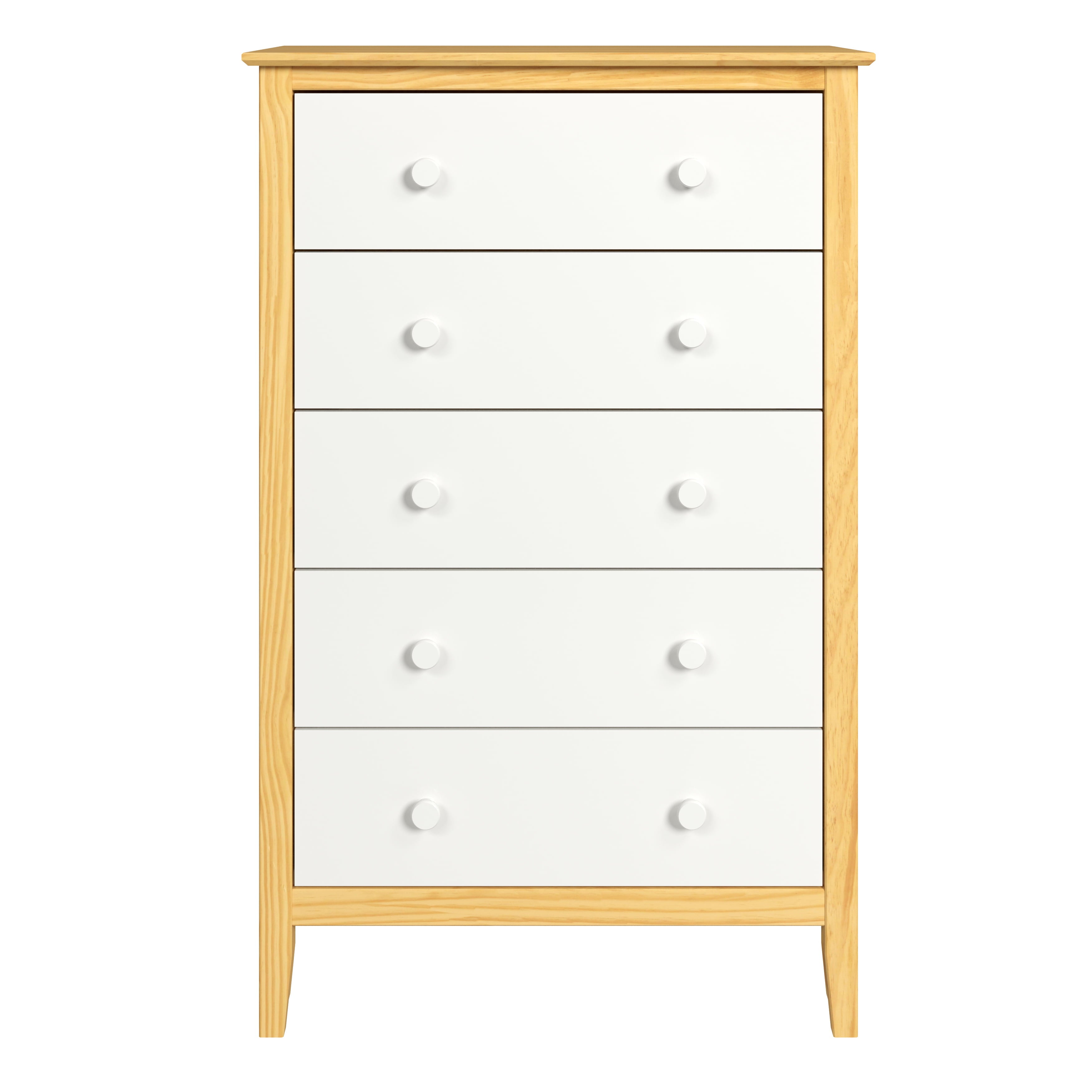 Adeptus Solid Wood Easy Pieces Five Drawer Dresser Natural w/White Front, White and Natural Knobs