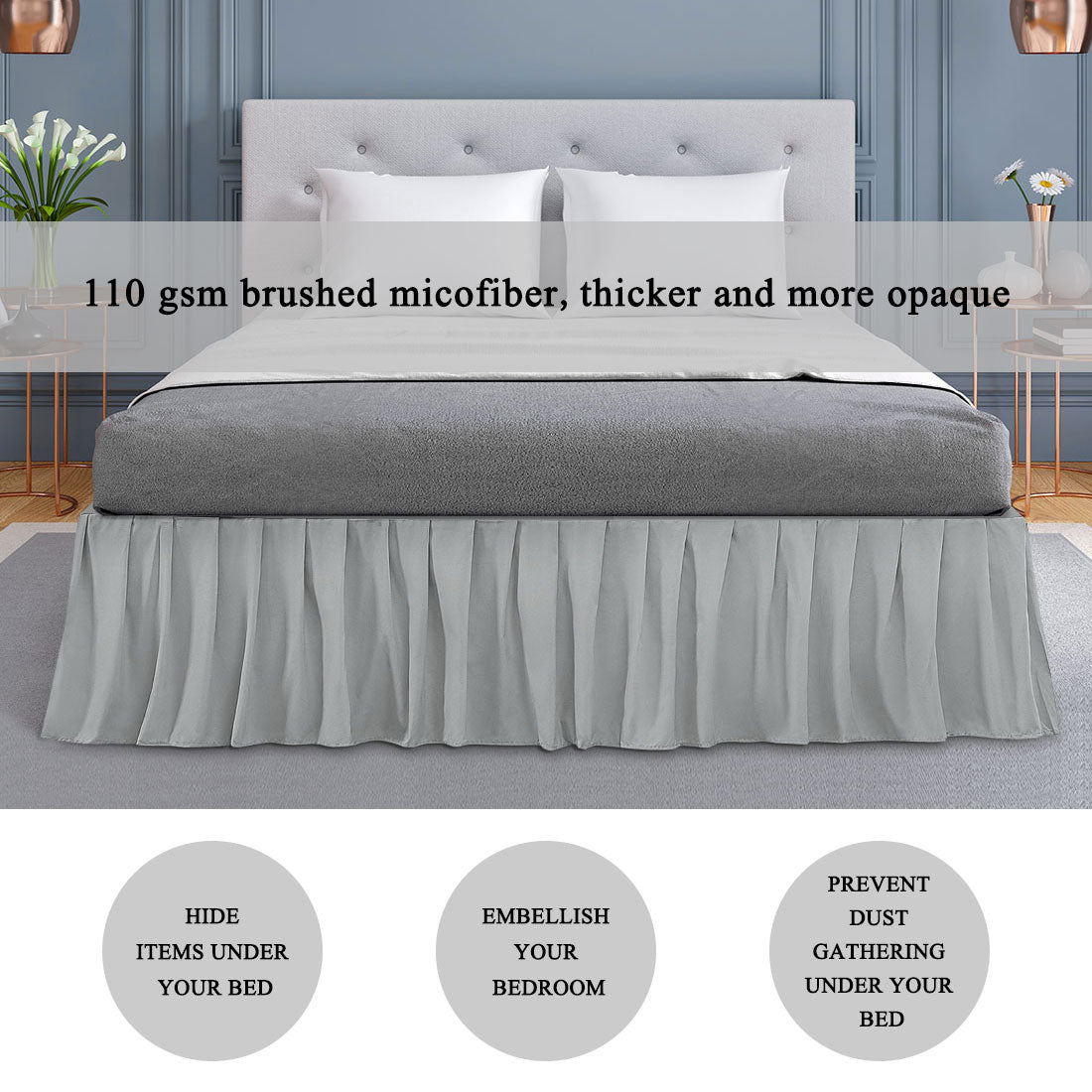 PiccoCasa Polyester Brushed Ruffled Bed Skirts Soft Platform Fade and Wrink Resistant 16