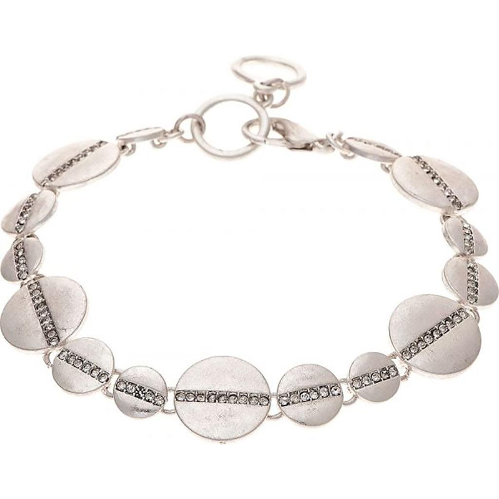 Rain  Silver Crystal Line Circles Bracelet