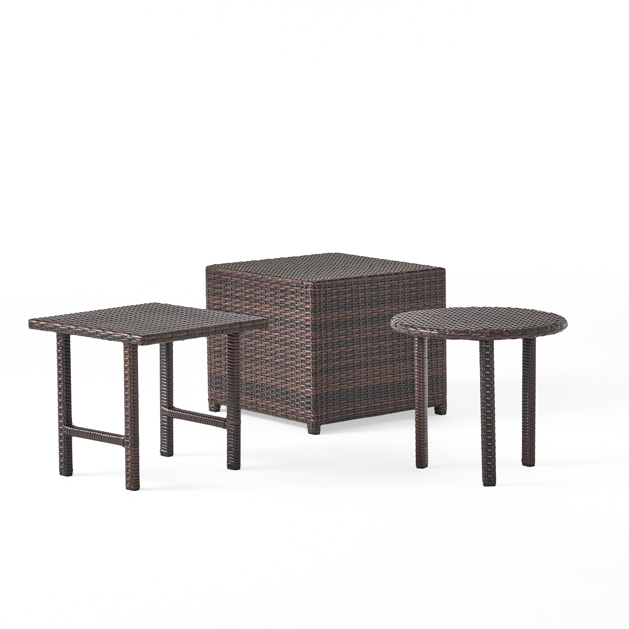 Lakeport Outdoor 3pc Brown Wicker Side Table Set