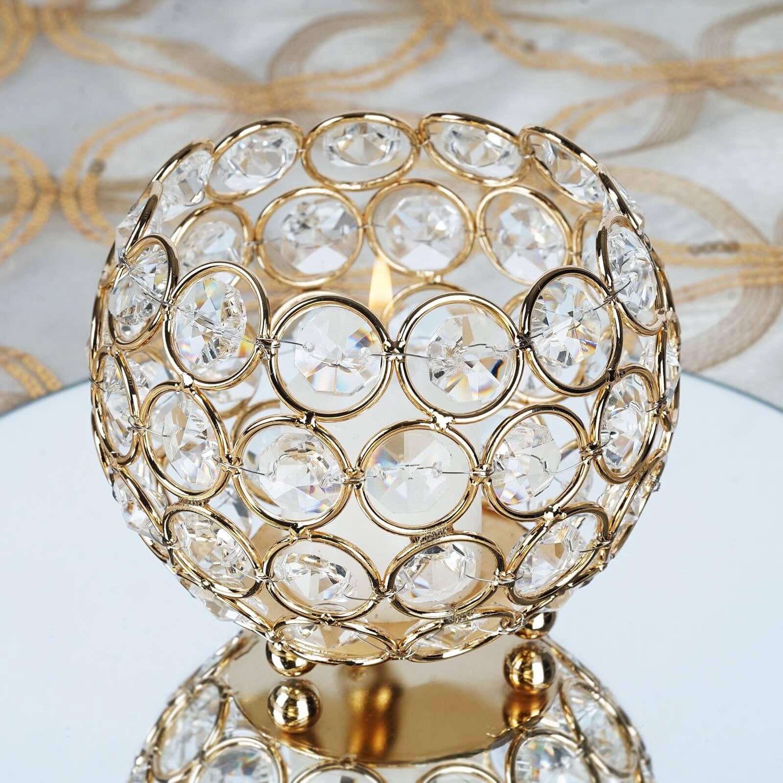 Gold Crystal Beaded Metal Votive Tealight Candle Holder, Multipurpose Table Vase 4