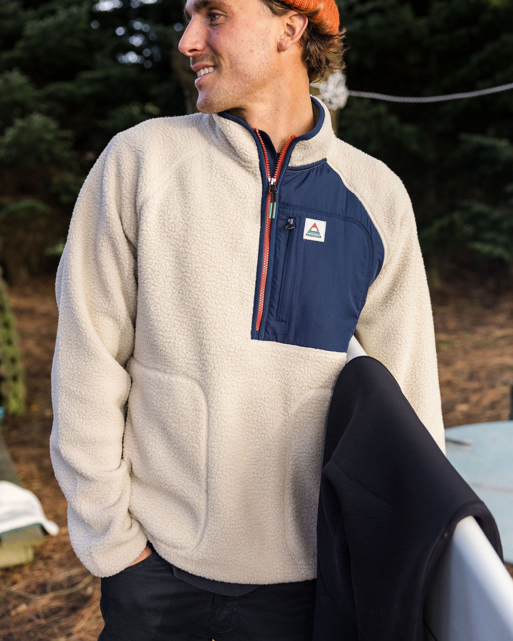 Offgrid 2.0 1/2 Zip Recycled Sherpa Fleece - Oatmeal/Navy