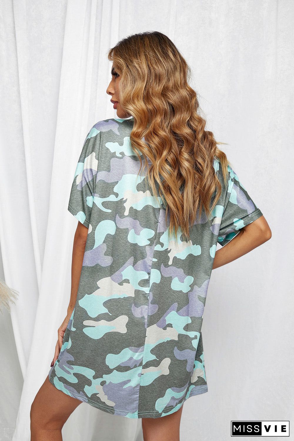 Print Pocketed T-Shirt Mini Dress