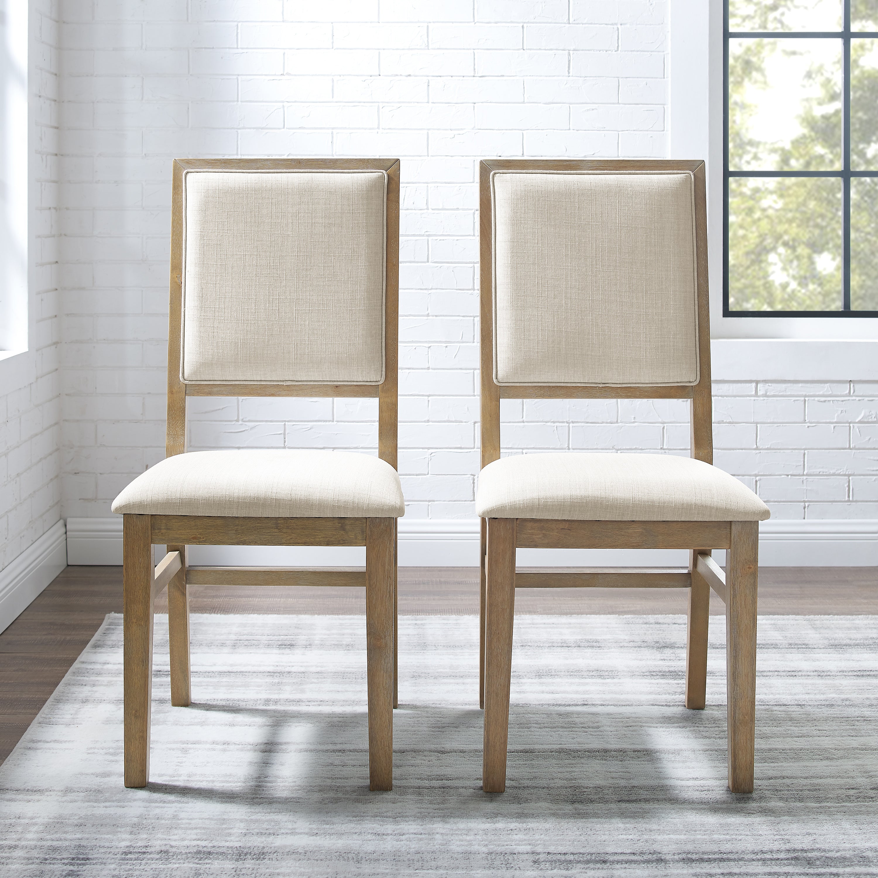 Joanna 2Pc Upholstered Back Chair Set Rustic Brown /Creme - 2 Upholstered Chairs