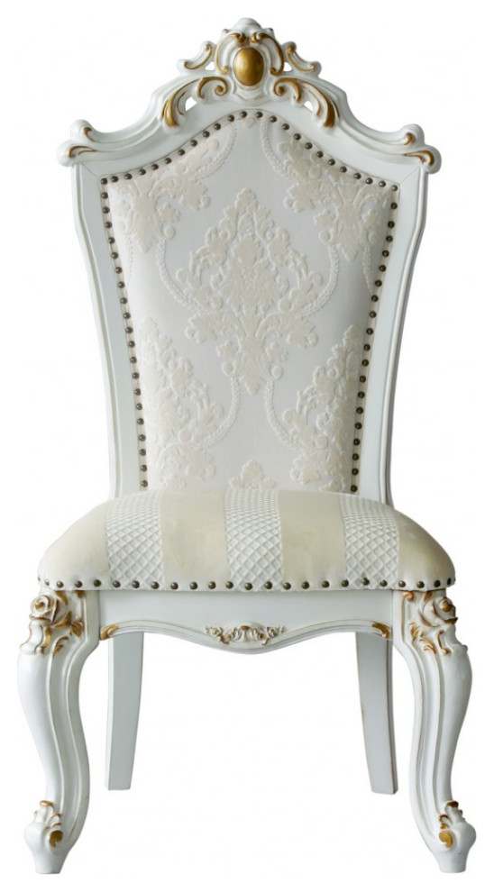 27 quotX 28 quotX 48 quotFaux Leather Antique Pearl Wood Finish Seat Side Chair Set2   Victorian   Dining Chairs   by UStradeENT LLC  Houzz