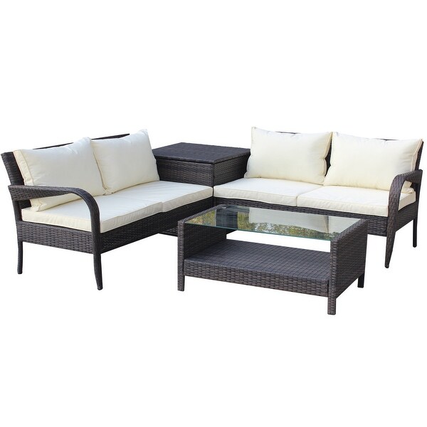 4 Piece Wicker Rattan Outdoor Sofa Set with Storage Box - Overstock - 37284691