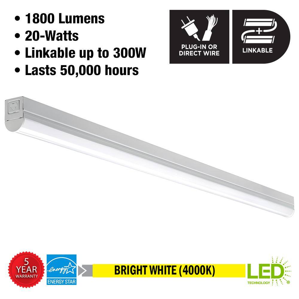 Commercial Electric 4 ft LED Garage Workshop Ceiling Strip Light Plug-In or Hardwire 1800 Lumens Power  Linking Cord 4000K Bright White 54261141