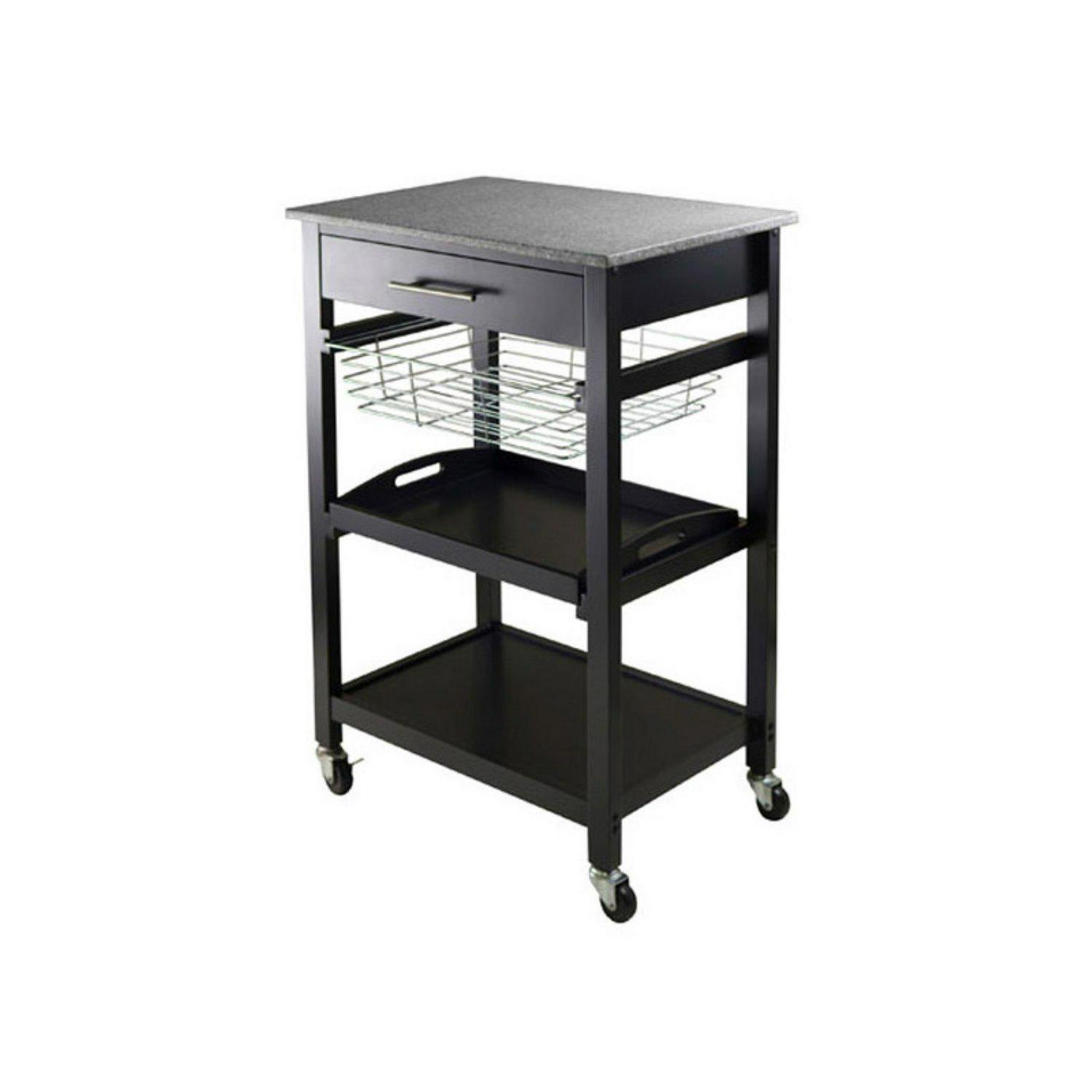 Winsome Wood Julia Granite Top Utility Kitchen Cart， Black Finish