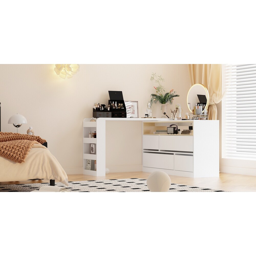 4 Drawer Desk Vanity Sideboard Bedroom Dresser Chest Of Drawers White