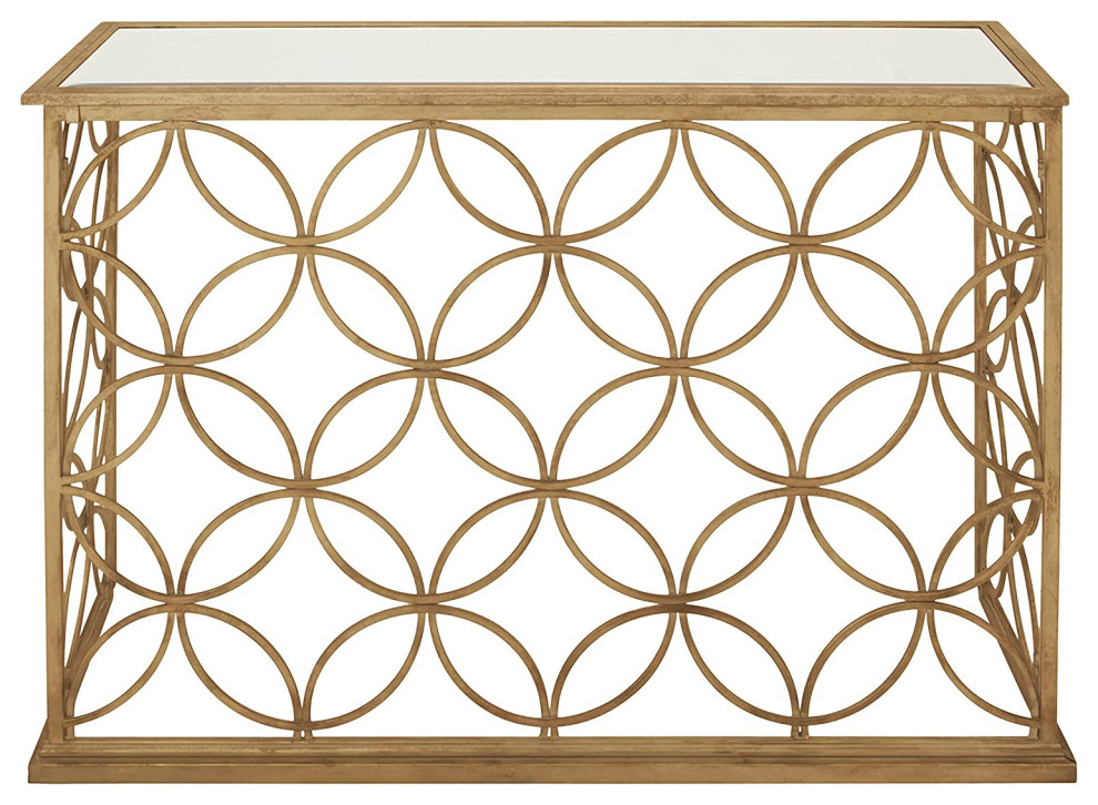 Elegant Console Table  Metallic Gold Base With Ring Pattern  ampBeveled Mirror Top   Contemporary   Console Tables   by Decorn  Houzz