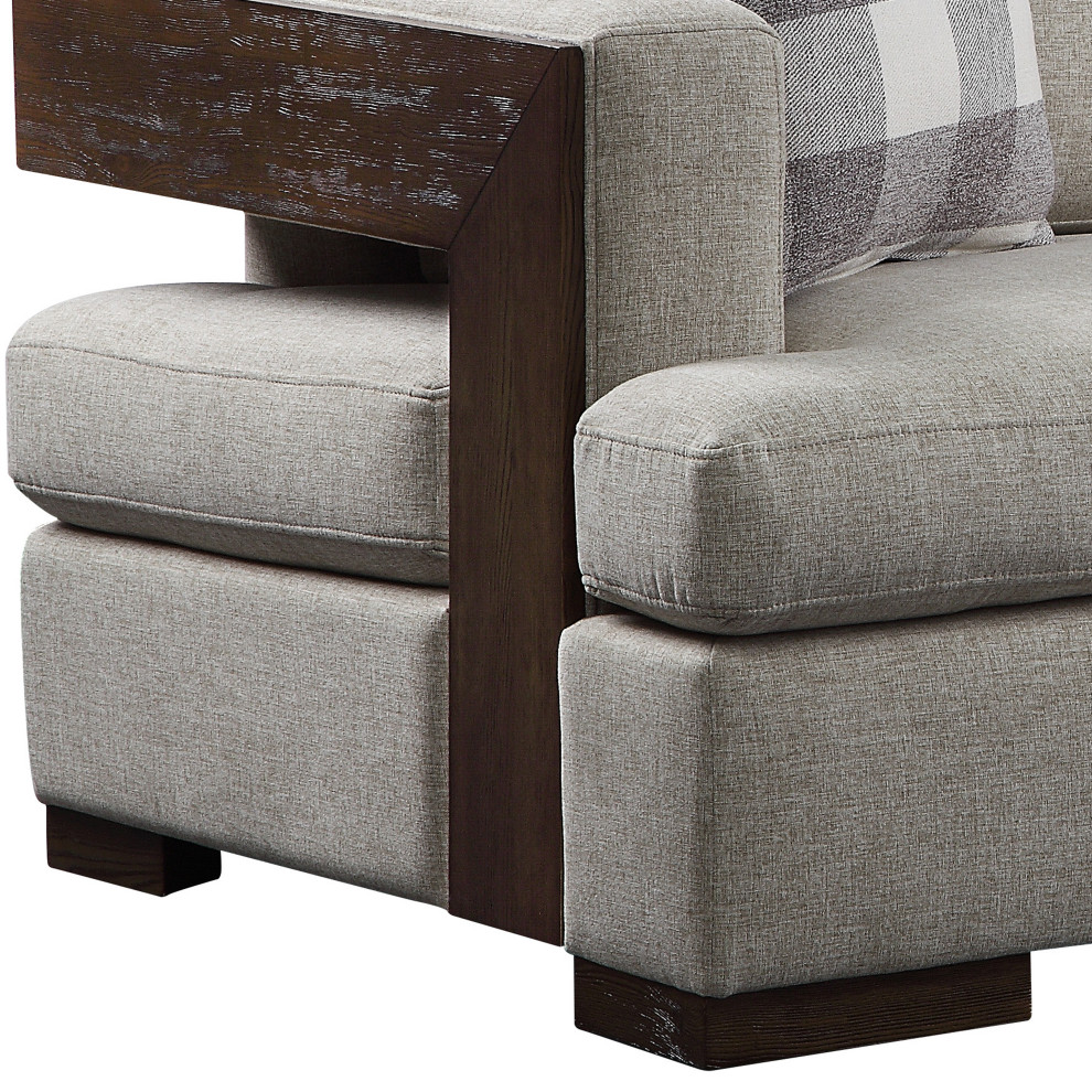 Fabric Upholstered Loveseat With Track Armrests And Block Legs  Gray   Transitional   Loveseats   by VirVentures  Houzz