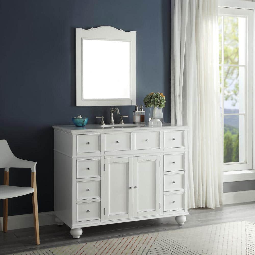 Home Decorators Collection Hampton Harbor 44 in W x 22 in D Bath Vanity in White with Natural Marble Vanity Top in White