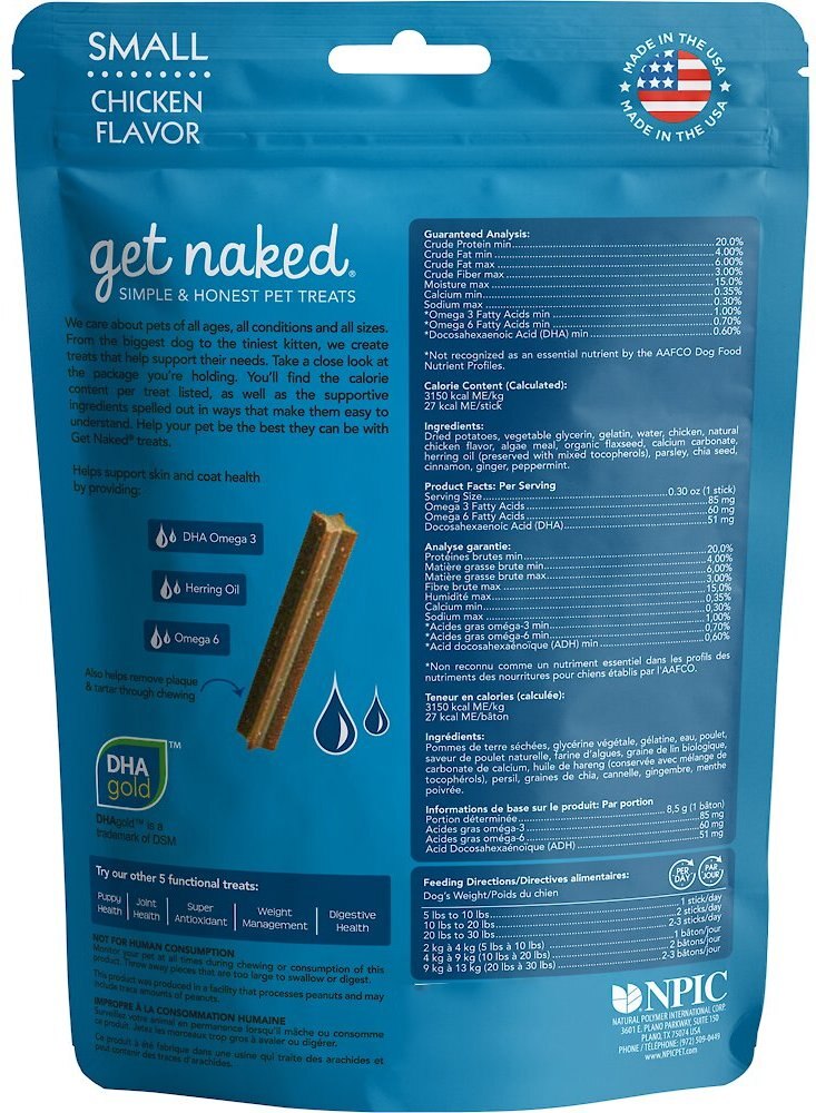 Get Naked Skin and Coat Health Grain-Free Dental Stick Dog Treats