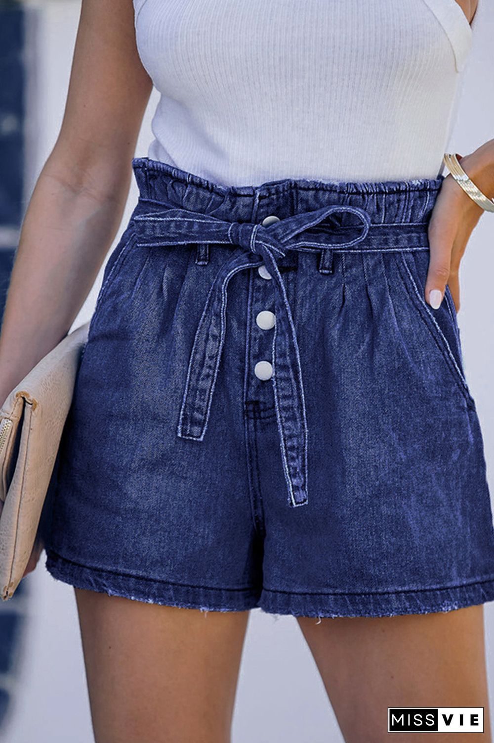 Denim Elastic Waist Pocket Jeans Short Wholesale