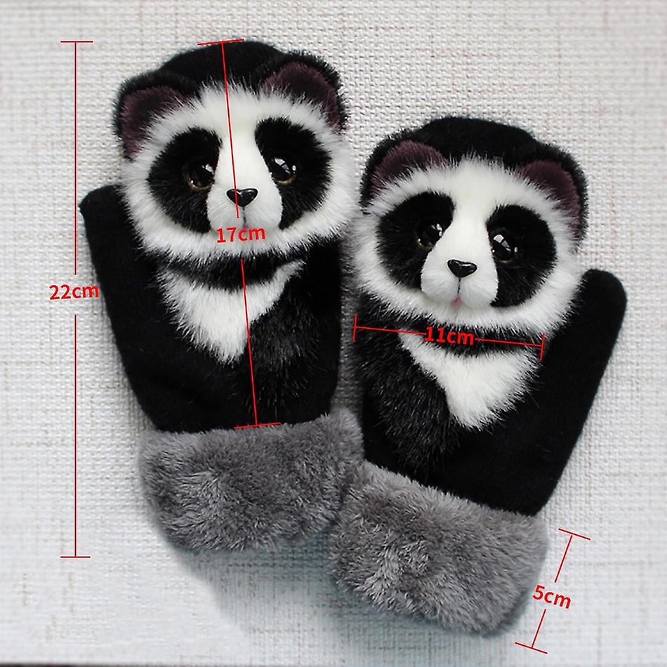 Winter Knit Gloves Cute 3d Fluffy Cartoon Animal Decor Thickened Plush Lining Windproof Thermal Warm Mittens Outfit Girls Gloves