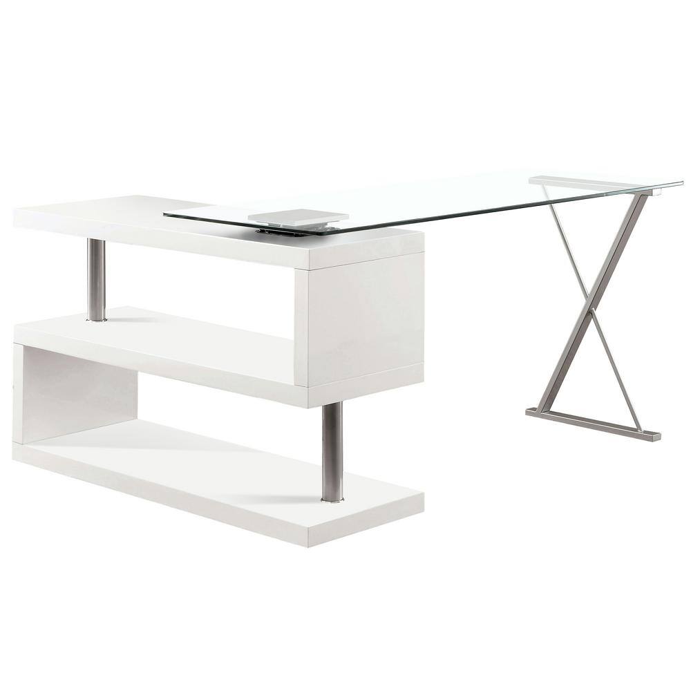 Furniture of America Corryton 59.25 in. Rectangle White Computer Desk with Convertible Shape IDF-DK6131WH