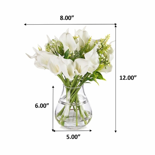 Mixed Real Touch Lily Flower Arrangement in Clear Glass Vase with Acrylic Water For Home Wedding Decoration