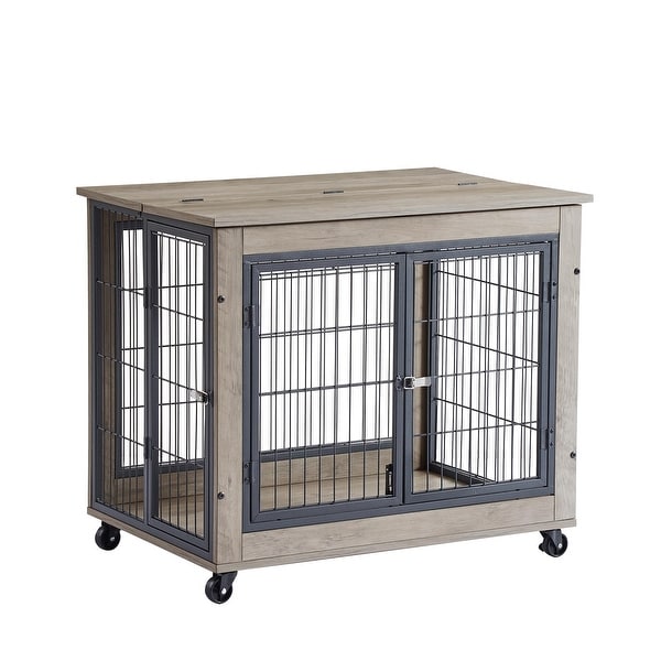 End Table Dog Cage with Double Doors on Casters