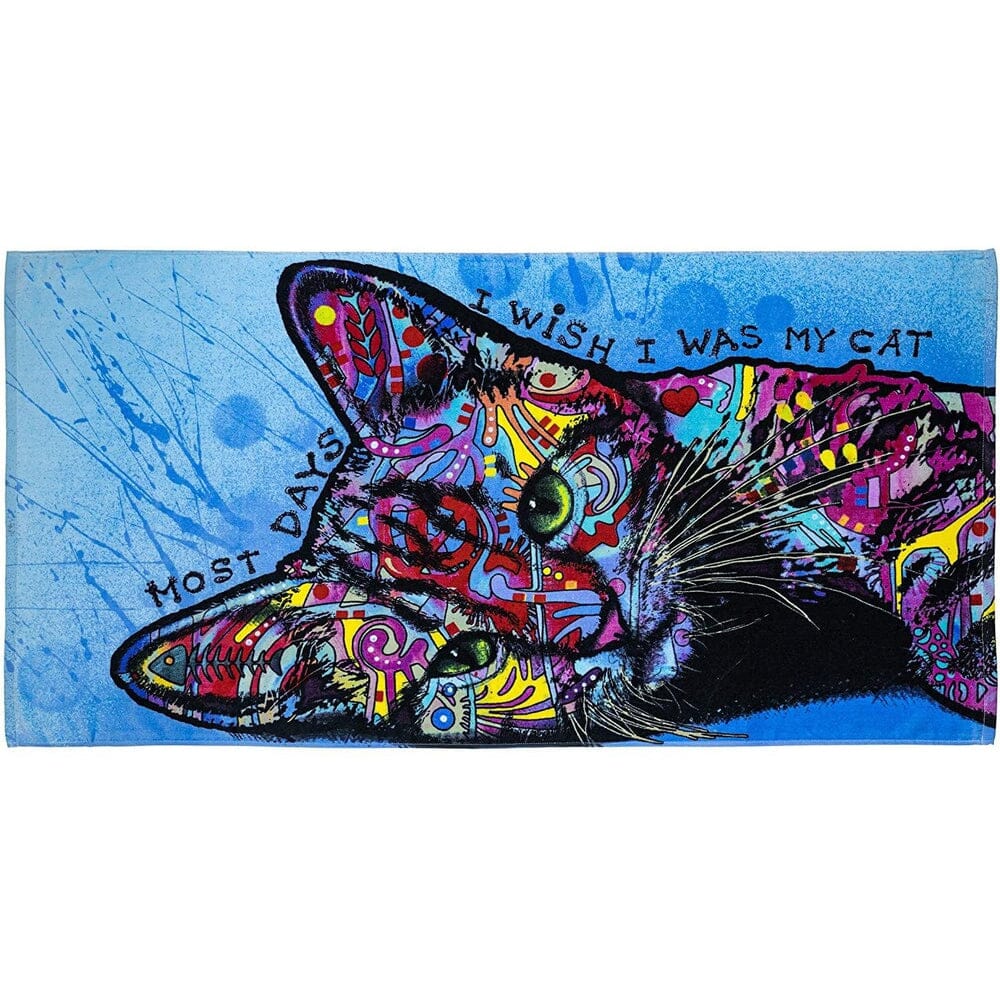 Wish I was My Cat Super Soft Plush Cotton Beach Bath Pool Towel by Dean Russo