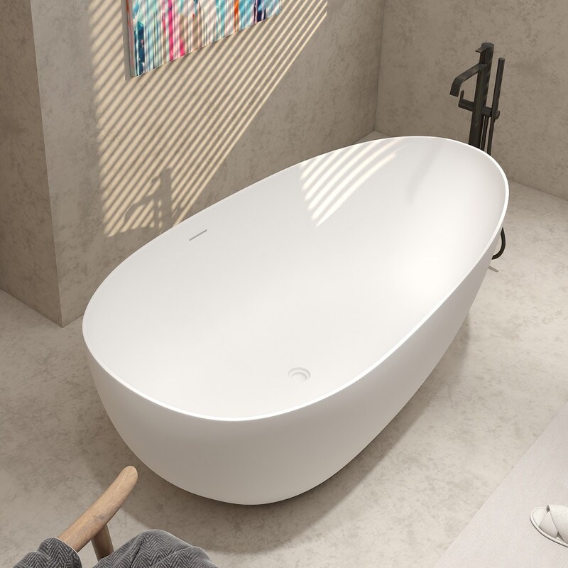 MEDUNJESS 67'' Freestanding Soaking Stone Resin Bathtub