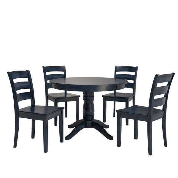 Wilmington II Round Pedestal Base Antique Dark Denim 5-Piece Dining Set by iNSPIRE Q Classic