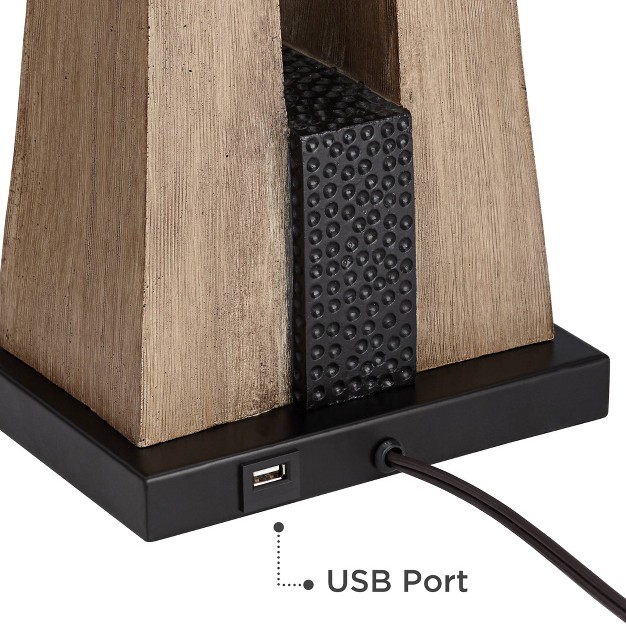 Tall Set Of 2 Wood With Usb Charging Port Oatmeal Tapered Rectangular Shade For Living Room