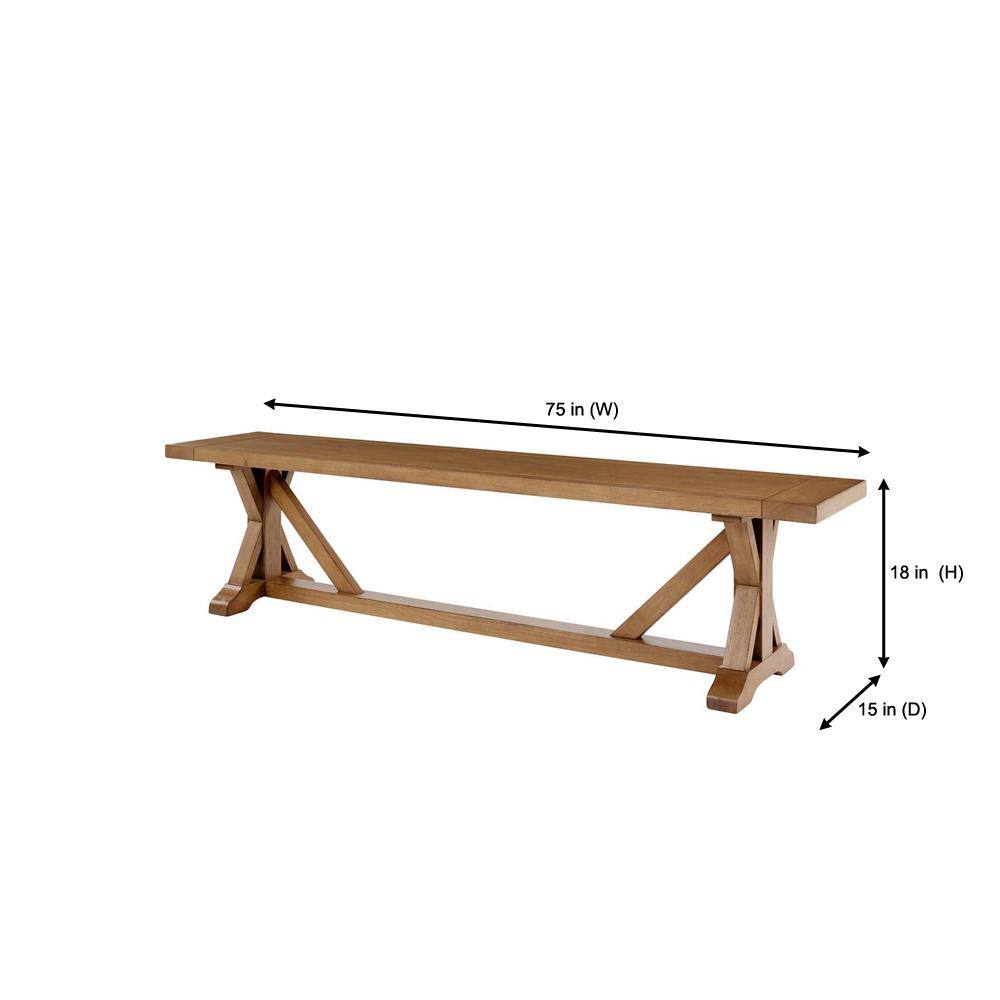 Home Decorators Collection Aberwood Patina Oak Finish Wood Trestle Dining Bench (75 in. W x 18 in. H) DP18020-P