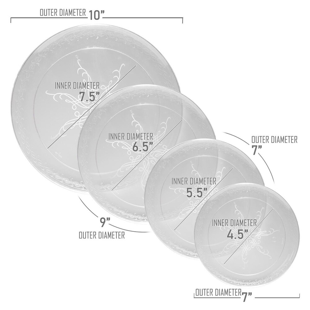Clear Round Scroll Disposable Plastic Plate Packs   Party Supplies