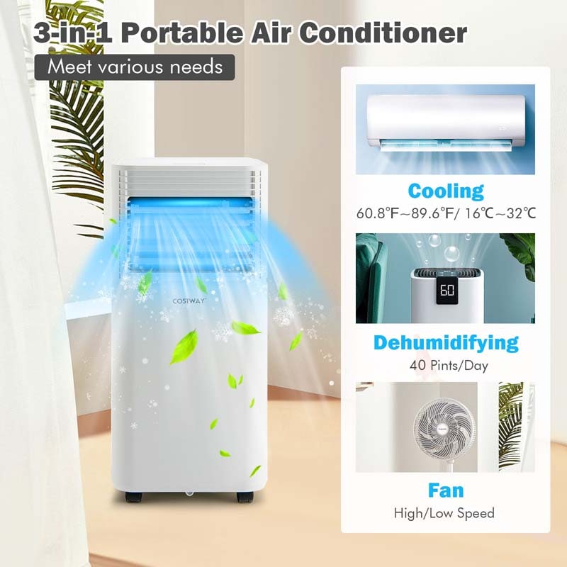 8000 BTU 3-in-1 Portable Air Conditioner Air Cooler Fan Dehumidifier with 4 Modes & 2 Speeds, Remote Control