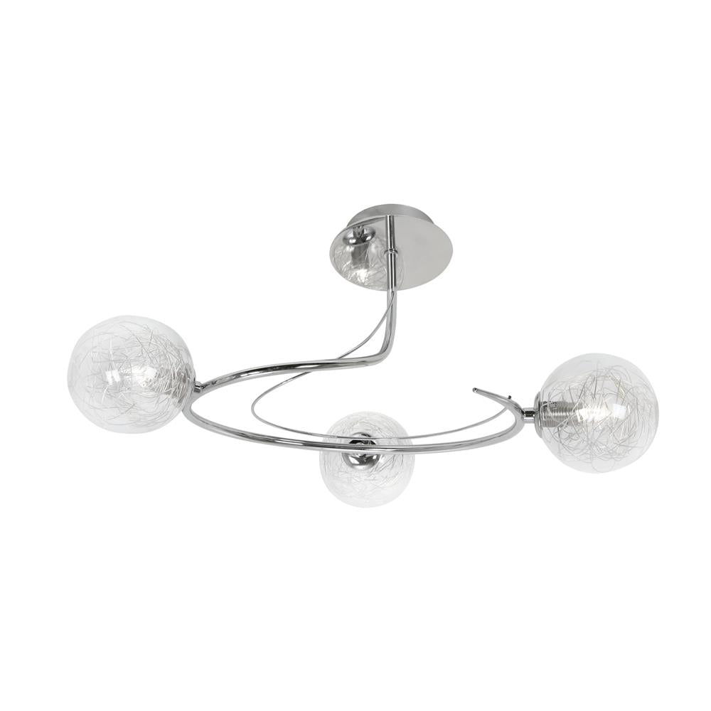 Oaks 1515/3 CH Tabia Polished Chrome 3 Lamp Semi Flush with Sphere Glass Shades