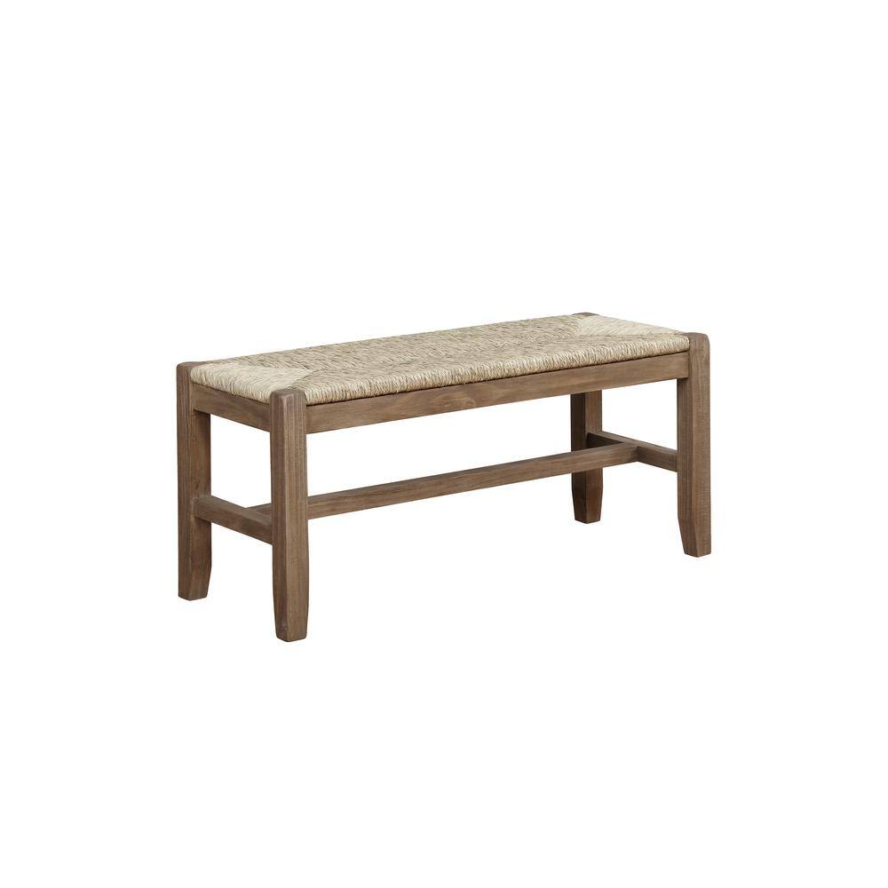 Alaterre Furniture Newport Brown Wood Bench with Rush Seat 18 in. H x 40 in. W x 15 in. D ANNP0471