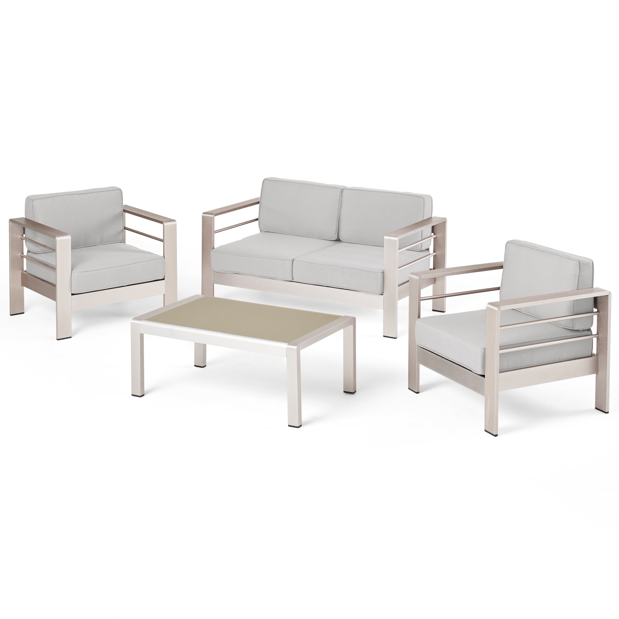 Crested Bay Outdoor Aluminum 4 Piece Chat Set with Sunbrella Cushions