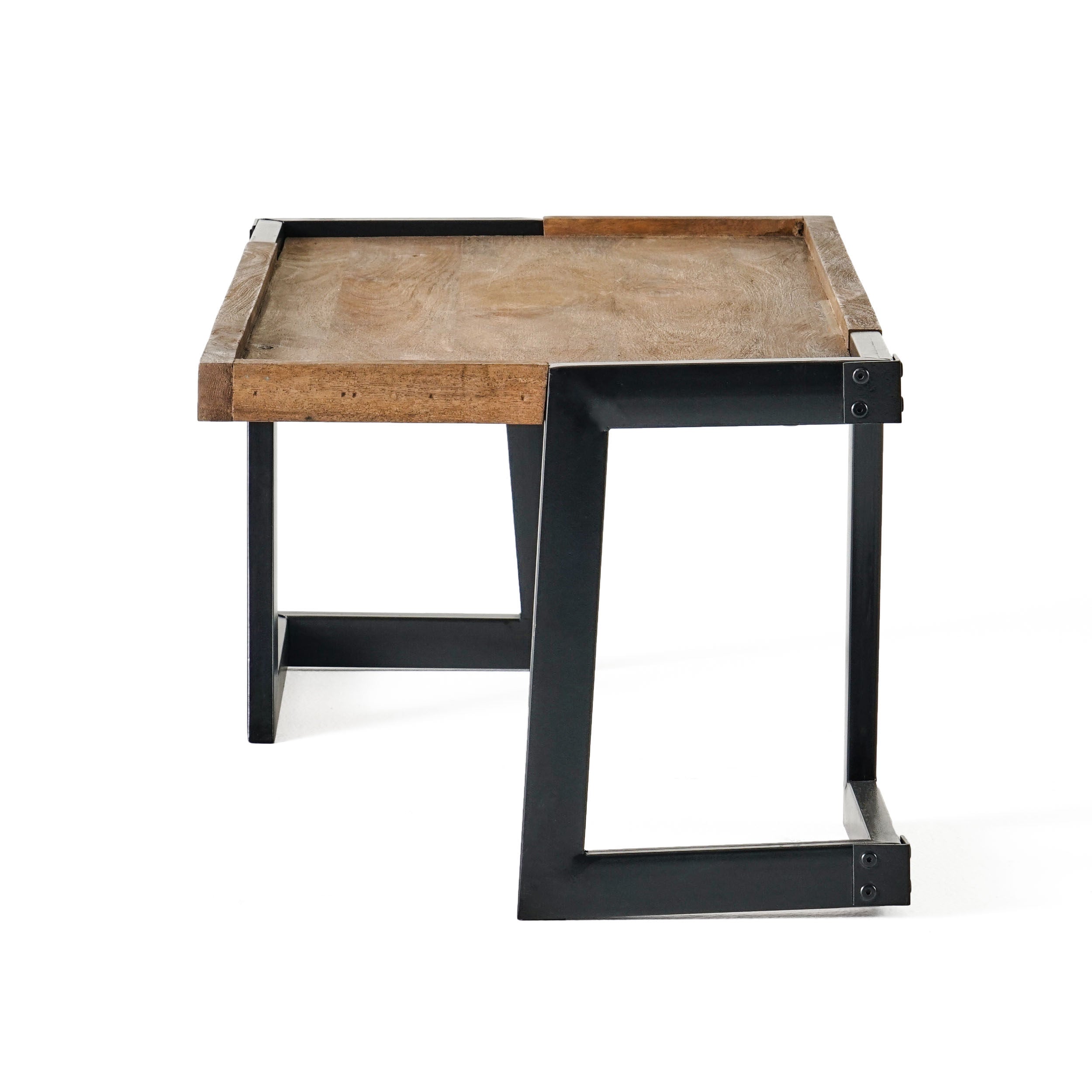 Sula Modern Industrial Handcrafted Mango Wood Coffee Table, Dark Brown and Black