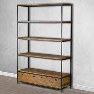 Glamour Home 70.75 in. BrownBlack Metal 5-shelf Etagere Bookcase with Drawers GHDSV-1251