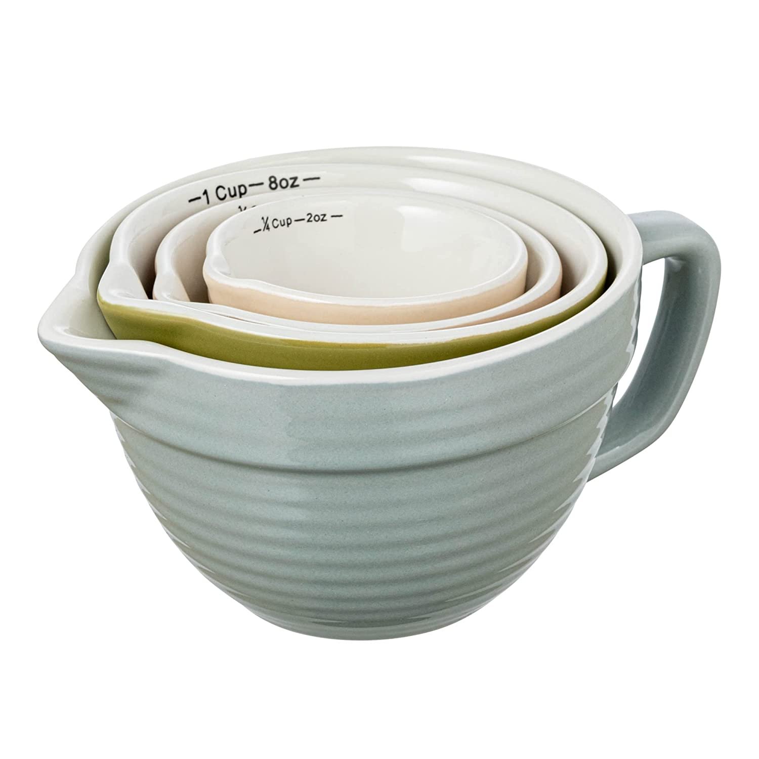 Creative Co-Op Stoneware Batter Bowl， Set of 4 Sizes， Multicolor Measuring Cups， Multi