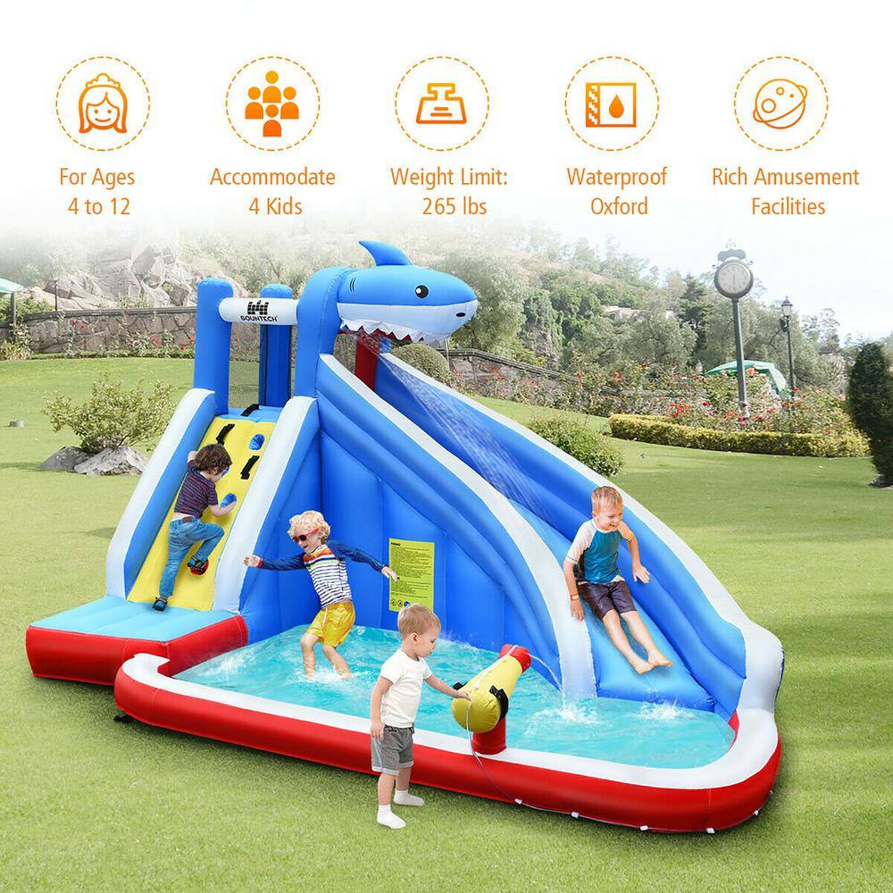 Costway Multi-Color Inflatable Water Slide Shark Bounce House Castle Splash Water Pool without Blower OP70399