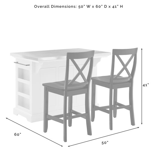 Julia Stainless Steel Top Island W/X-Back Stools