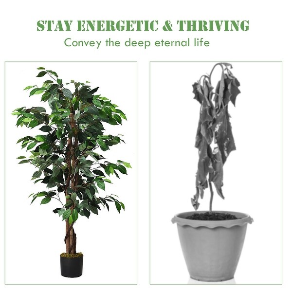 Costway 4 Feet/6 Feet Artificial Ficus Silk Tree Wood Trunks Green