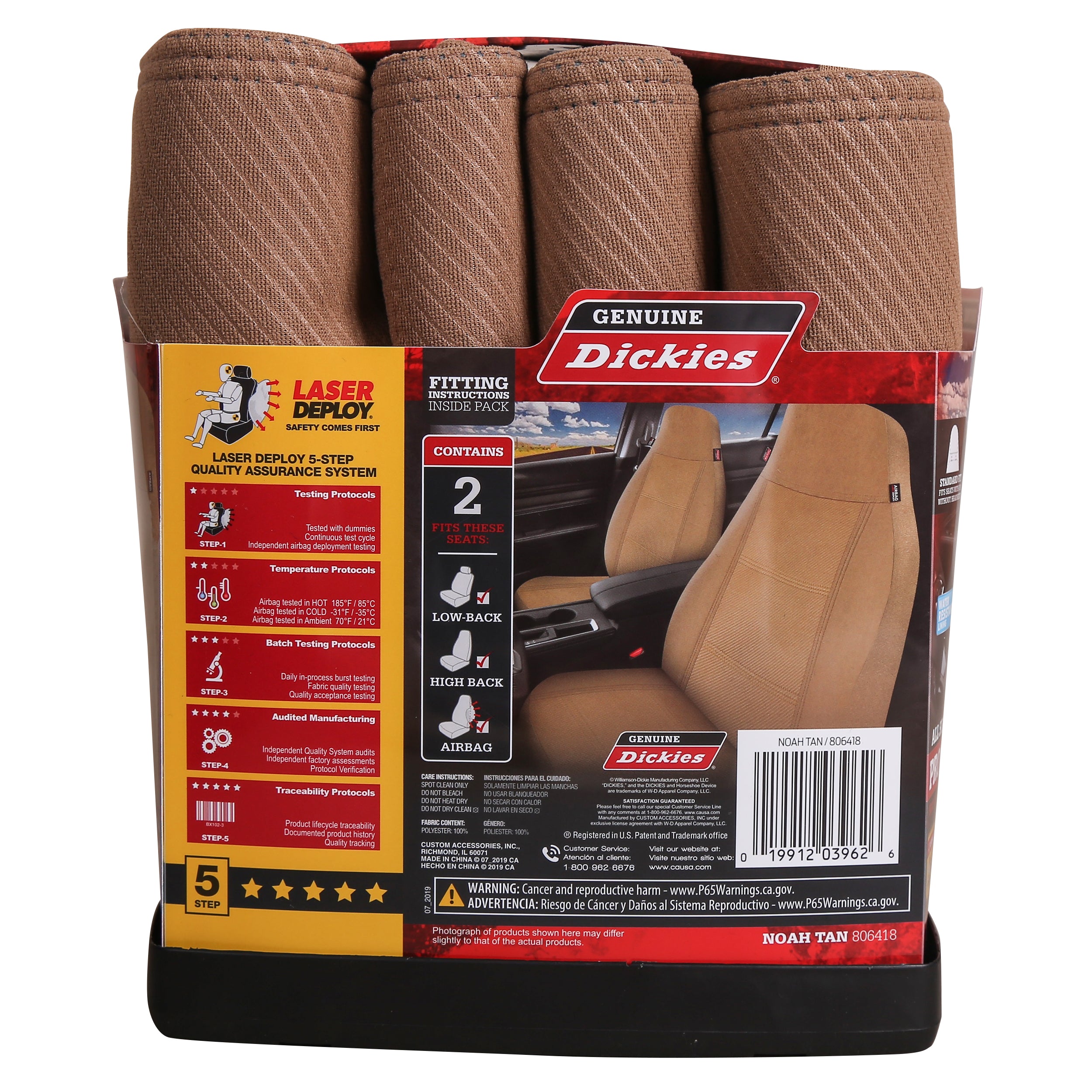 Genuine Dickies Universal 2 Piece Noah Cloth Car Seat Covers Beige， 806418