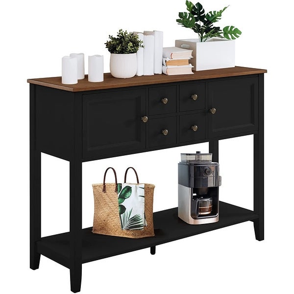 Wood Sideboard Buffet Storage Cabinet with Drawers and Shelf