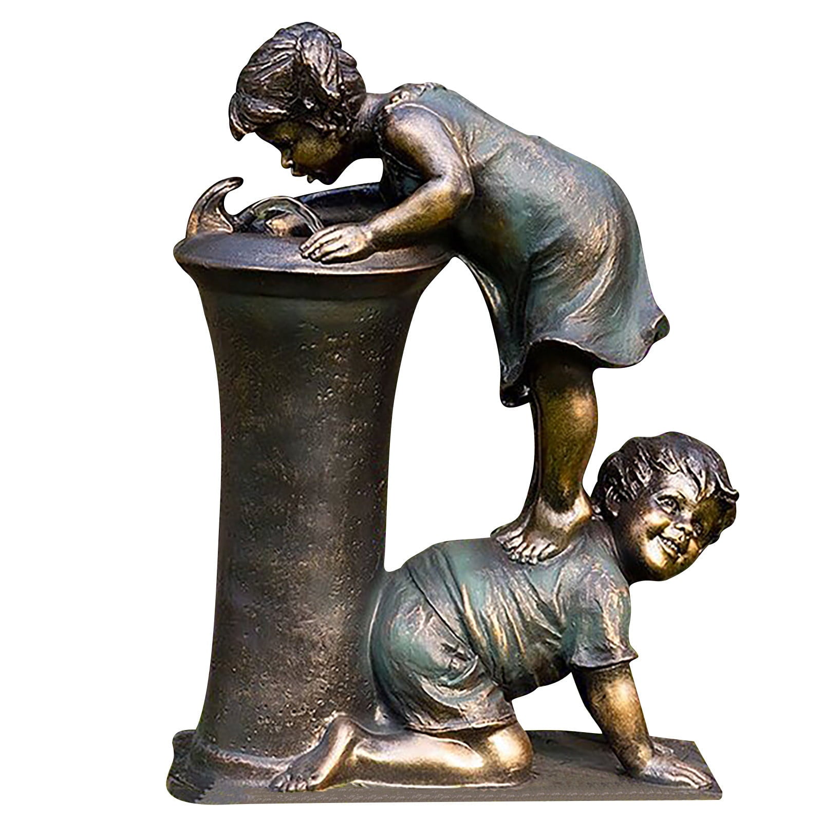 Wmkox8yii 5.9" Tall Indoor/Outdoor Girl and Boy Drinking Water Fountain Yard Art Decoration Boy & Girl Garden Statue A Kid With Fireflies Garden Statue-garden Decoration