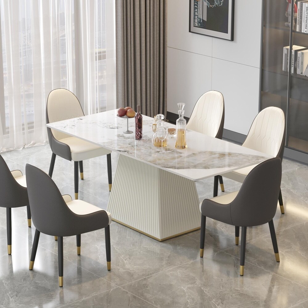 Modern Artificial Marble Kitchen and Dining Table Rectangule with PU Wood Base